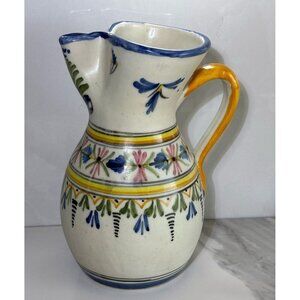 VTG Signed Mave Talavera Pottery Pitcher Mexico Ceramic Blue Yellow Green Glaze